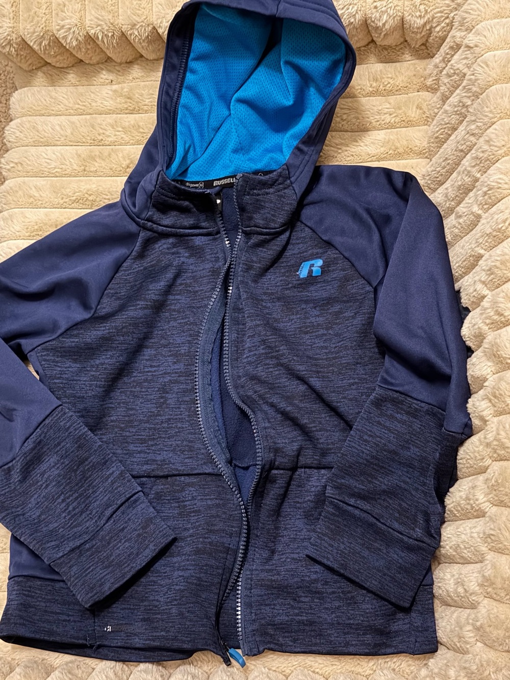 Russell Athletic Navy Hooded Zip Jacket with Blue Lining